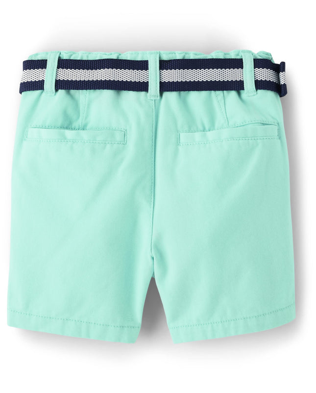 The Children's Place Pantalones cortos chinos de sarga con cinturón para bebés y niños pequeños, color Mellow Aqua, 18-24 Meses