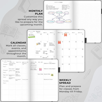 Clever Fox 2021 Teacher Planner – School Year Planner with Calendars & Lesson Plans – Teacher Plan Book for Classroom & Homeschool Organization - Undated, 7x10”, Hardcover (Black)