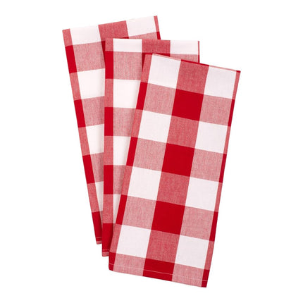 DII Buffalo Check Kitchen Collection, Classic Farmhouse Dishtowel Set, 20x30, Red & White, 3 Piece