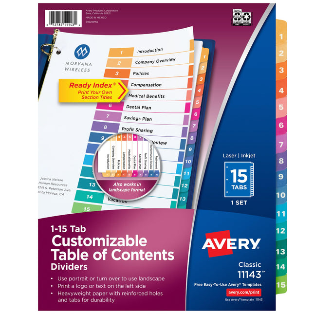 Avery 15 Tab Dividers for 3 Ring Binders, Customiz
