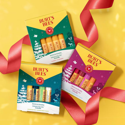 Burt's Bees Christmas Lip Balm Gift Set, Moisturising Lip Balm Multipack with Beeswax and Vitamin E, Classic Bounty, 4x4.25g