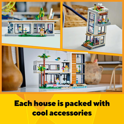 Juguete LEGO Creator 3 en 1 Casa Moderna, Edificio Urbano de 3 Pisos o Cabaña del Bosque, Set de Juego de Casas Modelo para Niños, Sets de Construcción de Arte, Idea de Regalo para Niños y Niñas de 9 Años en Adelante, 31153