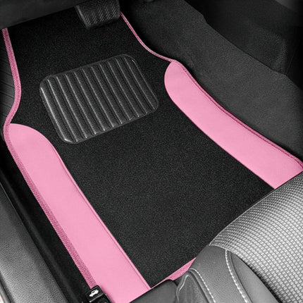 BDK Pink Carpet – Two-Tone Faux Leather Automotive Floor Mats, Included Anti-Slip Features and Built-in Heel Pad, Stylish for Cars Truck Van SUV