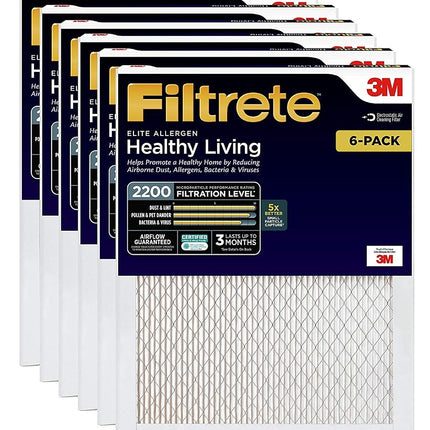 Filtrete Healthy Living Elite Allergen Reduction Filter, MPR 2200, 16-Inch x 20-Inch x 1-Inch, 6-pack