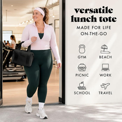 Fit & Fresh Neoprene Lunch Bag For Women, Insulated Womens Lunch Bag For Work, Tear & Stain Resistant Large Lunch Box For Women With Containers and Ice, Machine Washable Remi Lunch Bag, Black