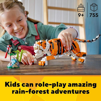 LEGO Creator 3in1 Majestic Tiger 31129 Building Kit; Animal Toys for Kids, Featuring a Tiger, Panda and Koi Fish; Creative Gifts for Kids Aged 9+ Who Love Imaginative Play (755 Pieces)
