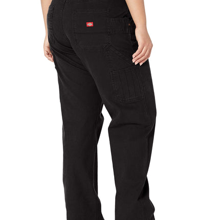 Dickies Women's Plus Size Relaxed Straight Carpenter Duck Pant Work Utility, Rinsed Black, 20