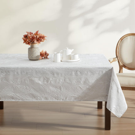 Laura Ashley Tablecloth Raised Woven Embroidered Jacquard Fabric, Wrinkle Resistant for Dining, Holiday, Party, Wedding or Banquet, 60" x 102", Cynthia Beige