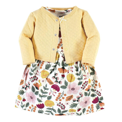 Cárdigan y Vestido Acolchados Talla Única para Bebés Niñas Hudson Baby, Estampado Botánico Otoñal, 3T