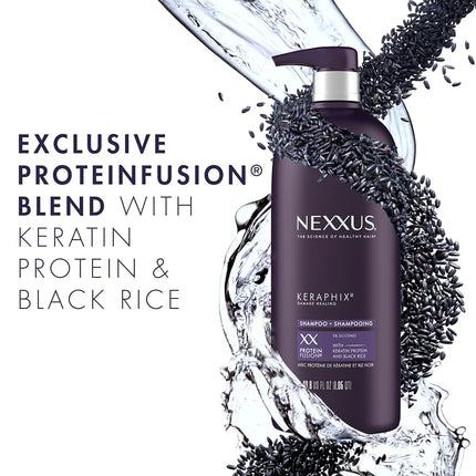 Nexxus Keraphix Shampoo and Conditioner - Damaged Hair Treatment System with Keratin Protein and Black Rice, 2 Count & 3 Repair Masks Treatment, 33.8 oz, 1.5 oz, 3 Count, 5 Count (Pack of 1)
