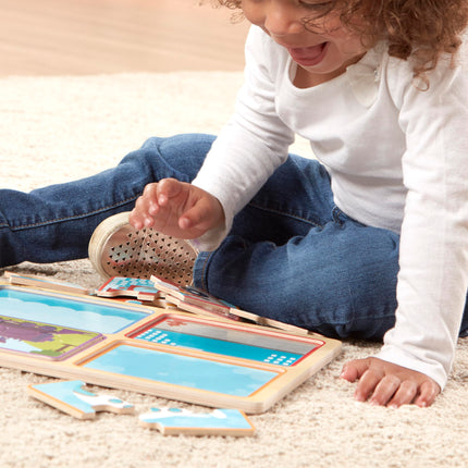MELARQT Melissa & Doug Jouet en bois en bois naturel : À vos marques, prêts, partez (Quatre puzzles de véhicules de 4 pièces)