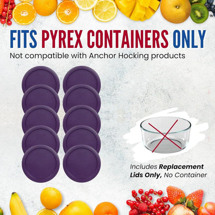 Replacement Lids fits Pyrex 4-Cup Glass Food Storage Container Bowls, 6-Inch Plastic Round Lids Covers for Pyrex 7201-PC, Airtight & Leakproof (10-Pack, Purple)