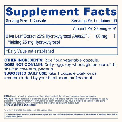 Hydroxytyrosol Extreme 2-Pack with Olea25 by ProHealth (90 Vegetarian Capsules) (Organic Olive Leaf Extract)