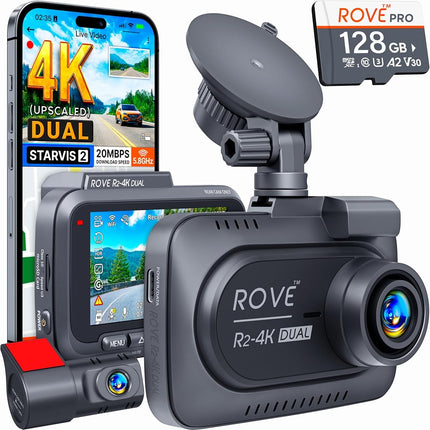 ROVE R2-4K DUAL Dash Cam Front and Rear, STARVIS 2