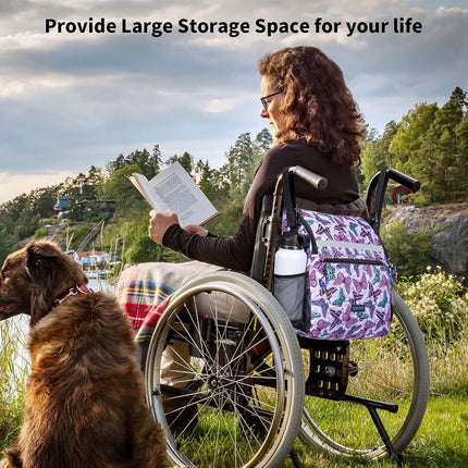 ZHCHG Wheelchair Bags, Wheelchair Backpack with Cup Holder, Wheelchair Bags to Hang on Back, Electric Wheel Chair Accessories, Large Storage Bag for Walker Rollator