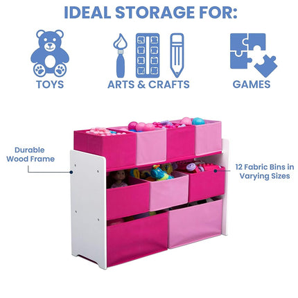 Delta Children Deluxe Multi-Bin Toy Organizer with Storage Bins, White/Pink