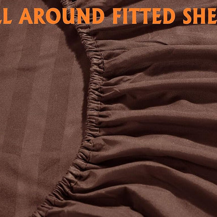 Elegant Comfort Luxury Soft Bed Sheets Dobby Stripe 1500 Thread Count Percale Egyptian Quality Softness Wrinkle and Fade Resistant (6-Piece) Bedding Set, California King, Espresso Brown