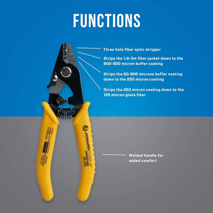 Jonard JIC-375 Three Hole Fiber Optic Stripper with TPR Handle 6 Length