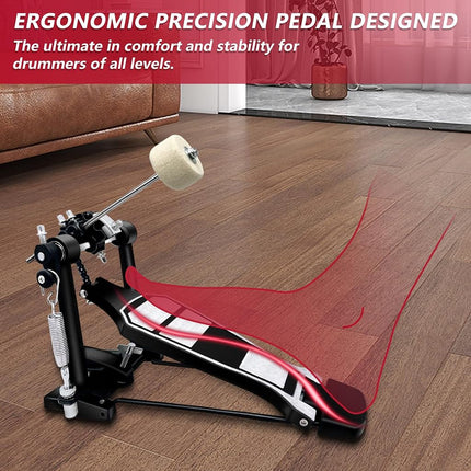 Bass Drum Pedal, Single Kick Drum Pedal with Heavy-Duty Footboard and Chain Drive