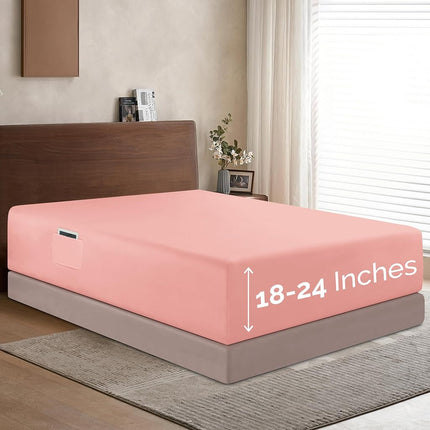 Elegant Comfort 1500 Premium Hotel Quality 18-24 Inches Deep - Extra Deep Pocket Single Fitted Sheet for High Mattress, Luxury and Softest, Smart Pocket - Wrinkle Free, Full, Dusty Rose