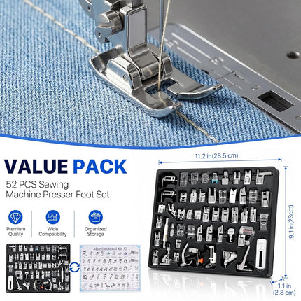 Professional Domestic 52 PCS Sewing Machine Sewing Foot Presser Foot Presser Feet Set for Brother, Singer, Babylock, Janome, Elna, Toyota, New Home, Simplicity and Kenmore Low Shank Sewing Machines