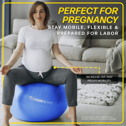 URBNFit Pelota de ejercicio (55 cm) para estabilidad y yoga - Guía de entrenamiento incluida (Negro)