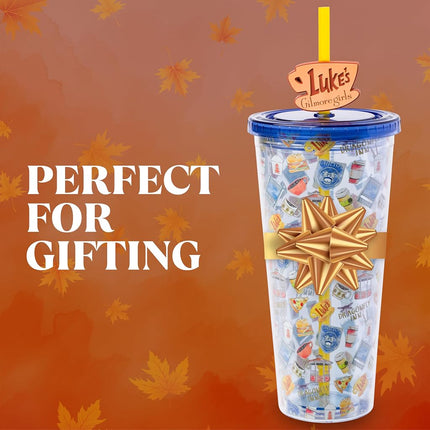 Silver Buffalo Gilmore Girls Plastic Cold Cup with Lid, Straw Topper, 24oz