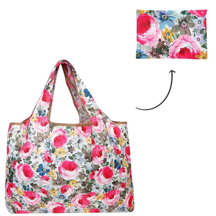 allydrew Large Foldable Tote Nylon Reusable Grocery Bags, 3 Pack, Floral Brights