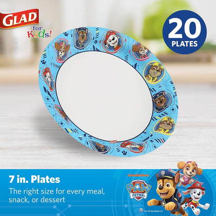 Glad for Kids Paw Patrol Paper Plates | Disposable Paw Patrol Plates for Kids | Heavy Duty Disposable Soak Proof Microwavable Paper Plates for All Occasions Core Pups Blue 7" Round Plates 200 ct