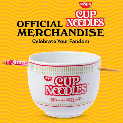 Silver Buffalo Nissin Classic Cup Noodles Logo Much More Than a Soup Ceramic Ramen Noodle Rice Bowl with Chopsticks, Microwave Safe, 20 Ounces