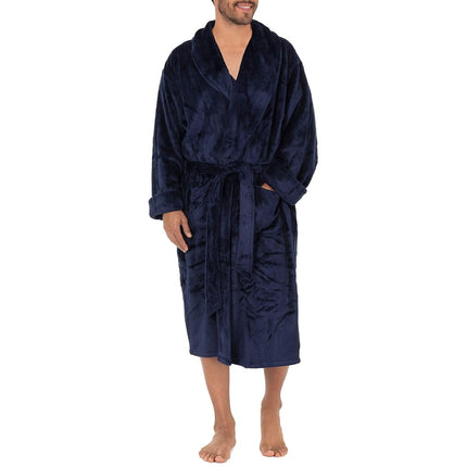 IZOD mens Comfort-soft Fleece Robe - Twill Stripe, Navy, 2X/3X