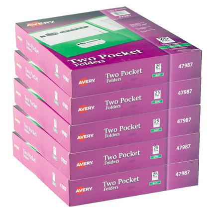 Avery Two Pocket Folders, Holds up to 40 Sheets, Business Card Slot, Case Pack of 125 Green Folders (47987)