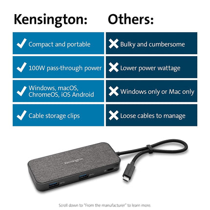 Kensington SD1650p USB-C Single 4K Portable Docking Station, Mobile Dock with HDMI, Compatible with Apple/Chrome OS/Windows 7 Devices (K34020WW)