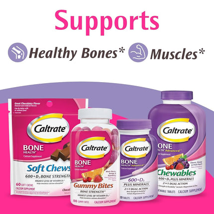 Caltrate 600+D3 Plus Minerals Calcium & Vitamin D3 Supplement (Cherry, Orange, & Fruit Punch Flavor, 155-Count Chewables)