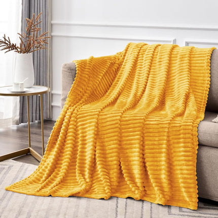 BEDELITE Ribbed Mustard Yellow Fleece Throw Blanket for Couch, 50x70 Inch