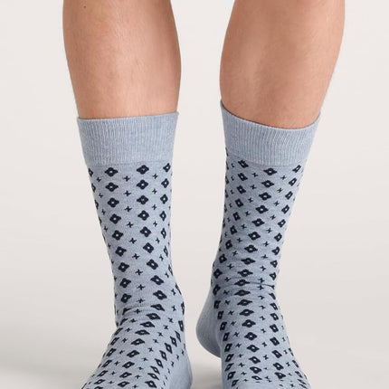 Ted Baker Men's 3 Pack Pattern Crew Dress Socks, Lt Denim Heather/Navy/Real Teal, One Size