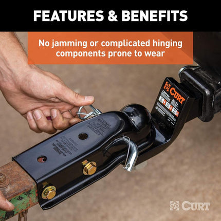 CURT 25471 QuickPin No-Latch Trailer Coupler for 2-Inch Hitch Ball, 2-1/2-In Channel, 3,500 lbs