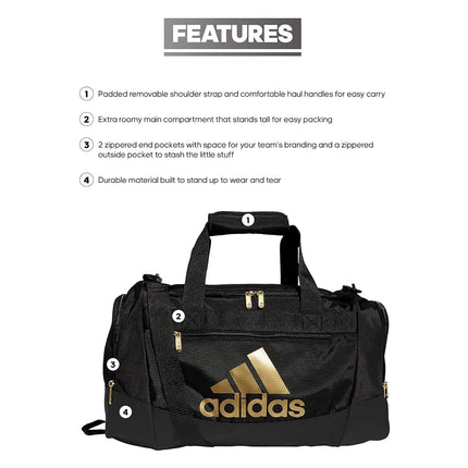 adidas Defender 4.0 Duffel Bag, durable athletic sports gym travel bag for men and women, Black/Gold Metallic, Small (38 L), Defender 4.0 Duffel Bag, Durable Athletic Sports Gym Travel Bag for Men and