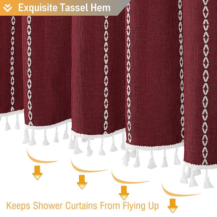 BTTN Burgundy Cream Boho Farmhouse Linen Heavy Duty Shower Curtain, 72x72