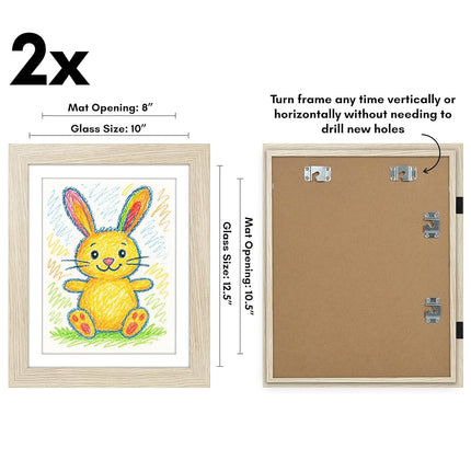 Americanflat - 2 Pack - Kids Artwork Display Frame Changeable (Light Wood) - Magnetic Door Holds 100 Art Pieces - A4 Size Display with Mount or 10x12.5 Without Mount - My Mini Masterpiece