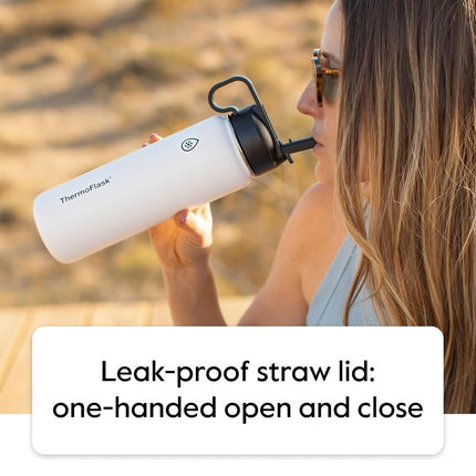 ThermoFlask Double Wall Vacuum Insulated Stainless Steel Water Bottle with Two Lids, 1.2 Liter / 40 Ounce, Capri
