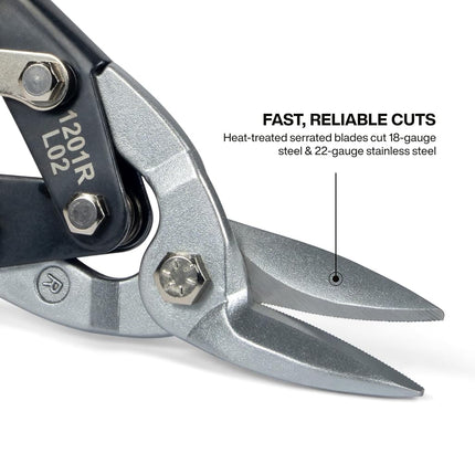 Metal Shears, Aviation Snips with Wire Cutter, Right Curvature Klein Tools 1201R