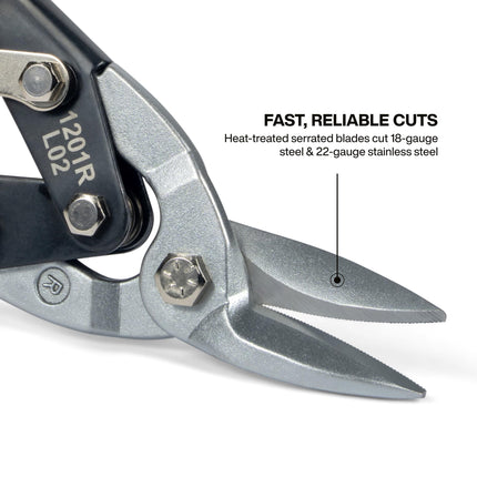 Metal Shears, Aviation Snips with Wire Cutter, Right Curvature Klein Tools 1201R