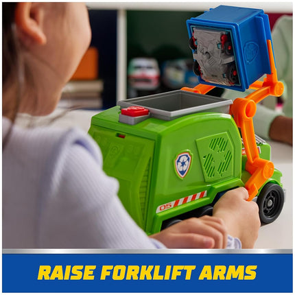 Paw Patrol: Crush N’ Roll Recycling Truck with Rocky Action Figure & Transforming Compacted Trash Vehicle, Kids Toys for Boys & Girls Ages 3 and up