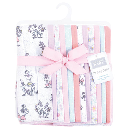 Hudson Baby Unisex Baby Flannel Burp Cloth 12pk, Garden Fairies, One Size