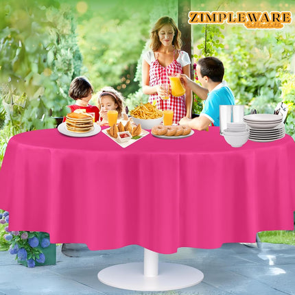 ZIMPLEWARE Premium Hot Pink Plastic Table Cloth Disposable (6 Pack) Round Tablecloth (84in) Party Table Cloths Disposable, Perfect Table Cloth Round Cover for Any Table Up to 6 Feet