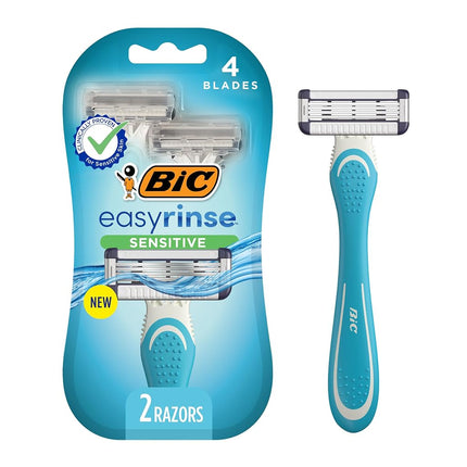 Maquinillas de Afeitar Desechables para Hombre BIC EasyRinse Sensitive Antiatascos, Clínicamente Probadas para Pieles Sensibles, Maquinillas de Afeitar con 4 Cuchillas, Paquete de 2