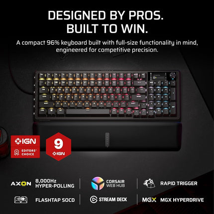 Corsair Vanguard PRO 96 Wired Hall Effect Magnetic Mechanical Gaming Keyboard � 96% Layout, MGX Hyperdrive Switches, 8000Hz Polling, Rapid Trigger, Virtual Stream Deck, SOCD Flashtap, QWERTY US