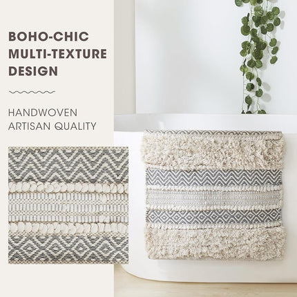 INK+IVY Bath Rug Hand-Woven Texture Shaggy Striped Soft & Water Absorbent, Boho Bathroom Décor Bath-Mats, Non-Slip Absorbent Quick Dry Mats for Tub, Shower Room, Asher, 20x32 Grey