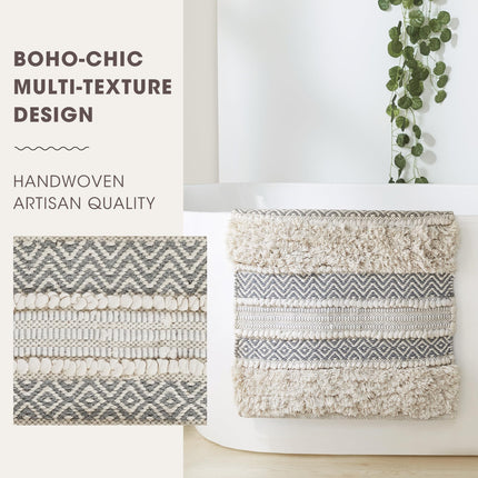 INK+IVY Bath Rug Hand-Woven Texture Shaggy Striped Soft & Water Absorbent, Boho Bathroom Décor Bath-Mats, Non-Slip Absorbent Quick Dry Mats for Tub, Shower Room, Asher, 22x58 Natural